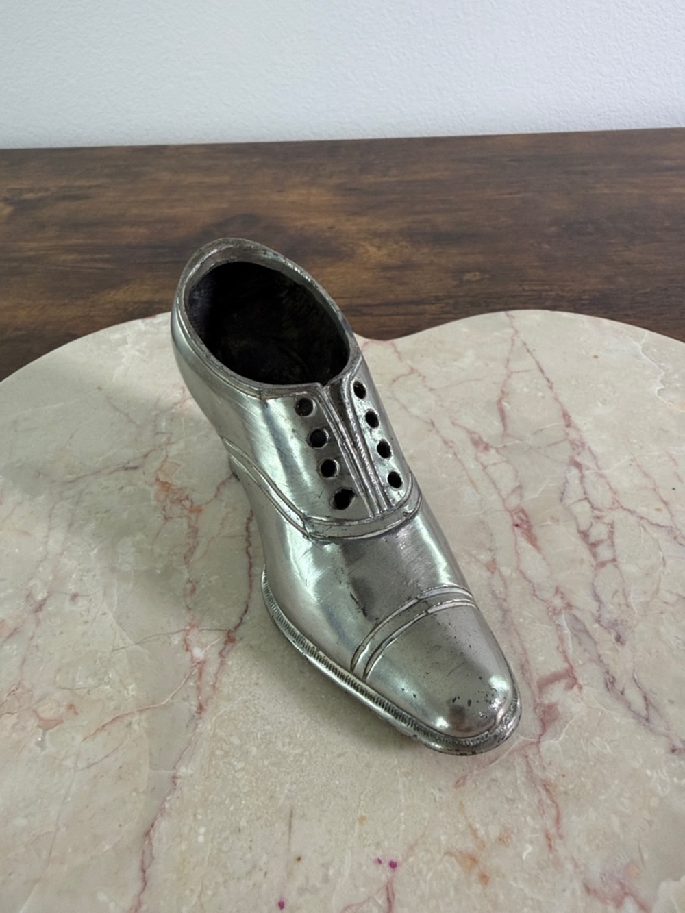 Vintage Silver Plated Iron Dress Shoe Prosperity Symbol- Decorative Accent